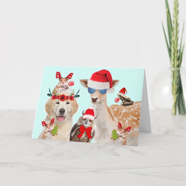 Cartes Pour Fêtes Annuelles Fête Animaux Sauvages Noël (Devant)