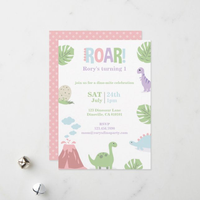 Cartes Pour Fêtes Annuelles Fête Anniversaire de enfant Pastel Baby Dinosaur (Devant/Arrière en situation)