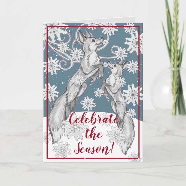 Cartes Pour Fêtes Annuelles Fête artistique de Fox Snowflake en hiver Noël (Devant)