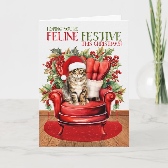 Cartes Pour Fêtes Annuelles Fête Brown Tabby Christmas Cat FELINE (Devant)