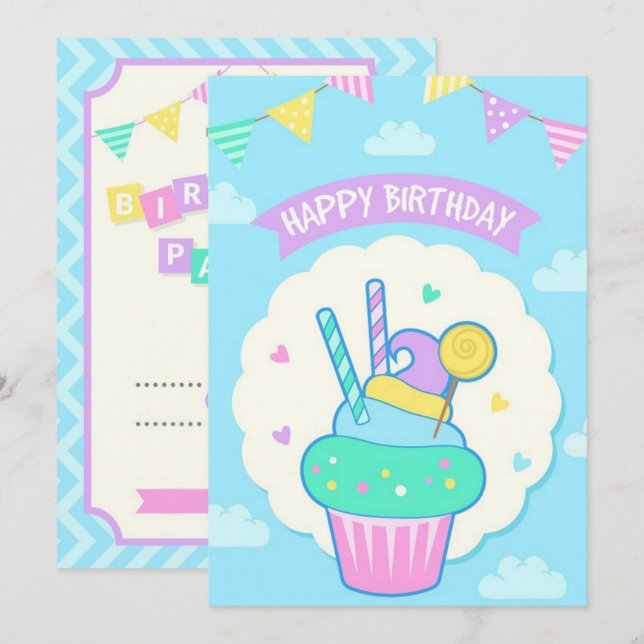 Cartes Pour Fêtes Annuelles Fête d'anniversaire (Devant / Derrière)