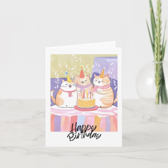 Cartes Pour Fêtes Annuelles fête d'anniversaire de 3 kittés (Devant)