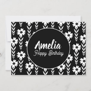 Cartes Pour Fêtes Annuelles Fête d'anniversaire florale noir blanc  Coloriage 