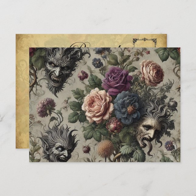 Cartes Pour Fêtes Annuelles Fête d'anniversaire - Gothique victorien Floral (Devant / Derrière)