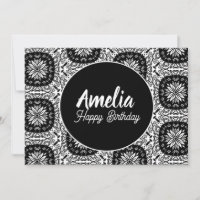 Fête d'anniversaire Mandala Floral Noir Blanc 