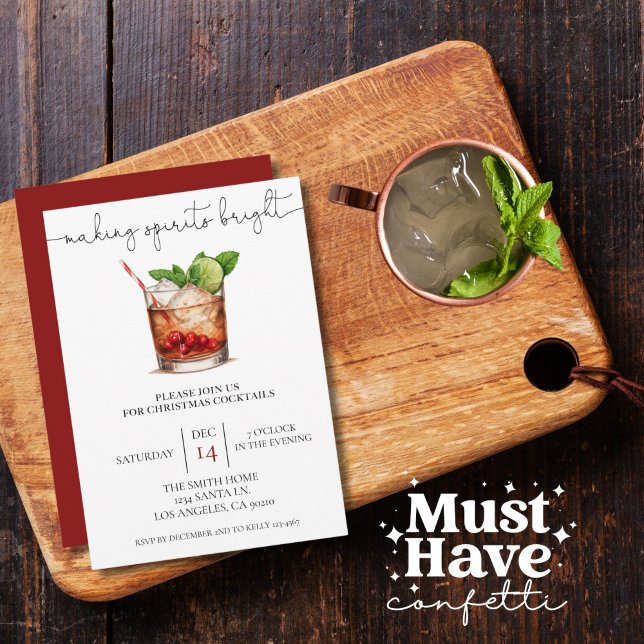 Cartes Pour Fêtes Annuelles Fête de Cocktail de Noël avec des esprits brillant (Créateur téléchargé)