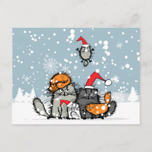 Cartes Pour Fêtes Annuelles Fête de famille de chat, neige, dessin animé, drôl