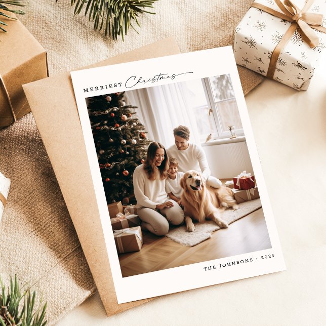 Cartes Pour Fêtes Annuelles Fête de famille moderne Merriest avec photo de chi (Créateur téléchargé)