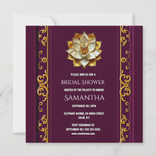 Cartes Pour Fêtes Annuelles Fête de fiançailles indienne Lotus Or Prune