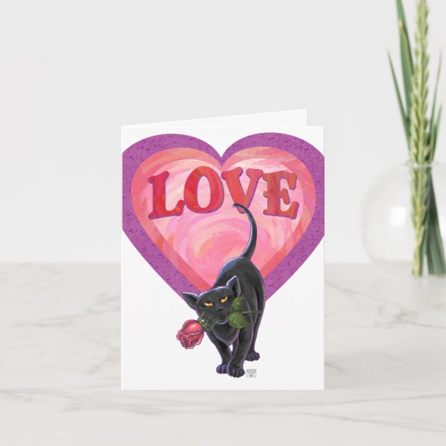 Cartes Pour Fêtes Annuelles Fête de la Saint-Valentin au chat noir (Devant)