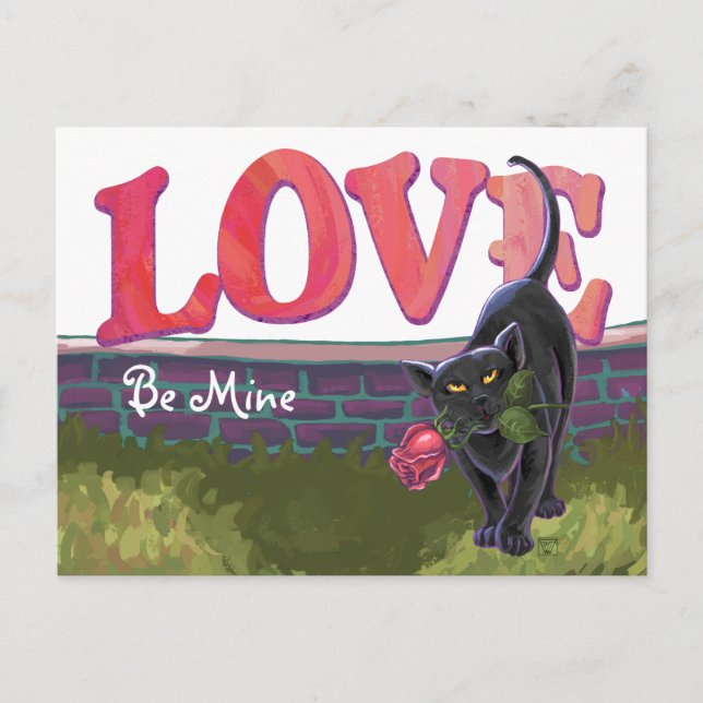 Cartes Pour Fêtes Annuelles Fête de la Saint-Valentin au chat noir (Devant)