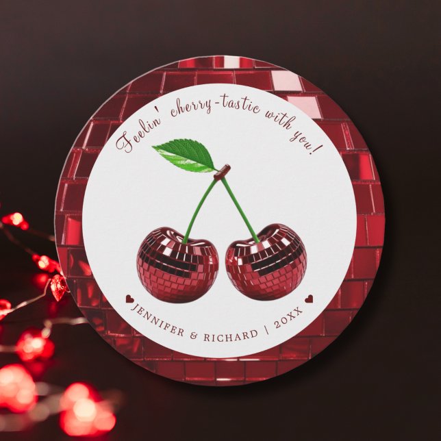 Cartes Pour Fêtes Annuelles Fête de la Saint-Valentin de Disco Ball Disco Ceri (Custom Round Cherries Disco Ball Valentine's Day Holiday Card)