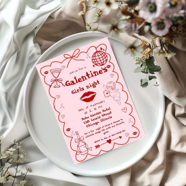 Cartes Pour Fêtes Annuelles Fête de la Saint-Valentin Galentine dessinée à la  (Créateur téléchargé)