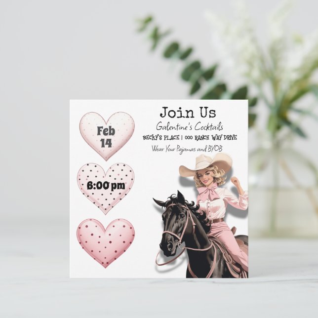 Cartes Pour Fêtes Annuelles Fête de la Saint-Valentin rétro Cowgirl Rose pour  (Debout devant)