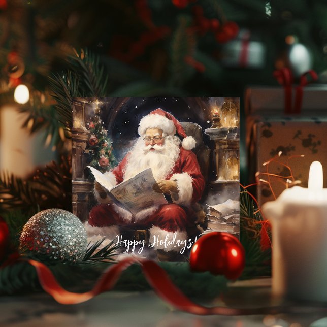 Cartes Pour Fêtes Annuelles Fête de l'aquarelle Père Noël (Watercolor Festive Christmas Santa Holiday Card)