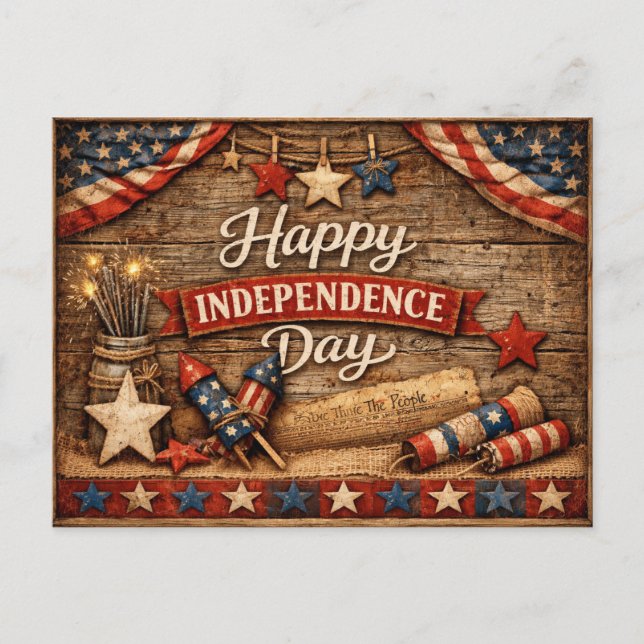 Cartes Pour Fêtes Annuelles Fête de l'Indépendance Rustique Primitive (Devant)