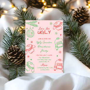 Cartes Pour Fêtes Annuelles Fête de Noël au Pull Dégoûtant Rouge Rose Dessiné 