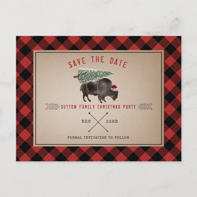 Cartes Pour Fêtes Annuelles Fête de Noël Buffalo Rustic Père Noël Enregistrer  (Devant)