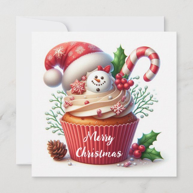 Cartes Pour Fêtes Annuelles Fête de Noël Cupcake Simple (Devant)
