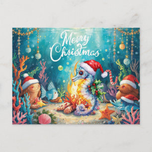 Cartes Pour Fêtes Annuelles Fête de Noël du cheval marin sous la mer 