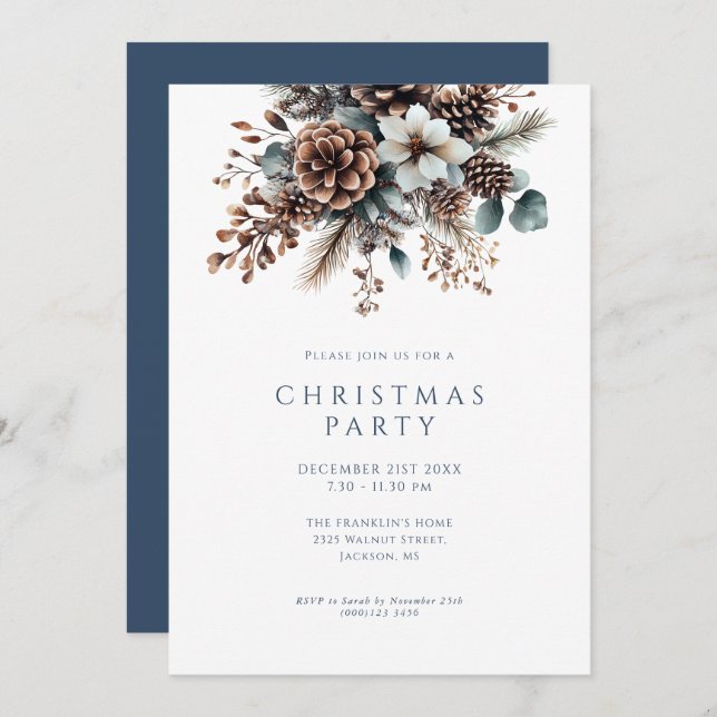 Cartes Pour Fêtes Annuelles Fête de Noël Florale d'hiver (Devant / Derrière)