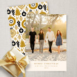 Cartes Pour Fêtes Annuelles Fête de Noël Plat de l'ornement Black<br><div class="desc">Souhaitez à vos amis un joyeux Noël avec ces beaux cartes de fin de année verticaux avec votre photo de famille et un design vintage ornementaux sur le dos en noir et or.</div>
