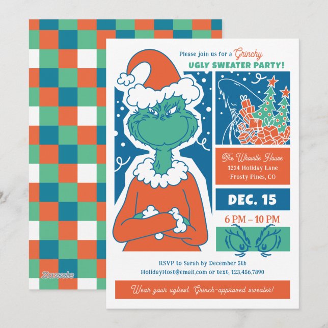 Cartes Pour Fêtes Annuelles Fête de Noël Pull Ugly Grinch (Devant / Derrière)