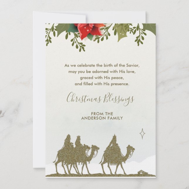 Cartes Pour Fêtes Annuelles Fête de Noël religieuse Trois Rois Poinsettia  (Devant)