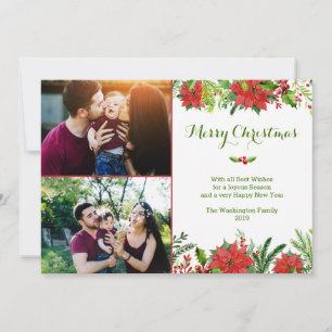 Cartes Pour Fêtes Annuelles Fête de Noël rouge poinsettia aquarelle photo