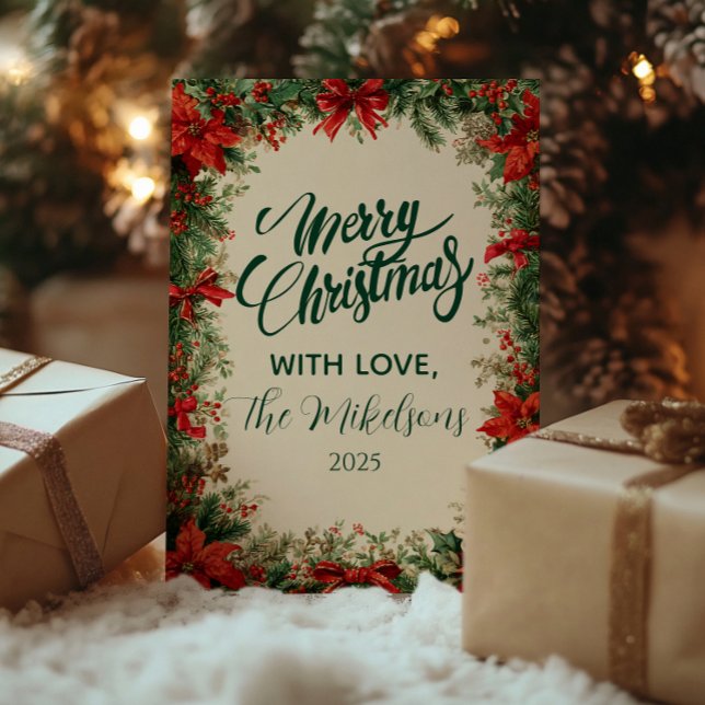 Cartes Pour Fêtes Annuelles Fête de Noël Rustique Poinsettia Pine (Créateur téléchargé)