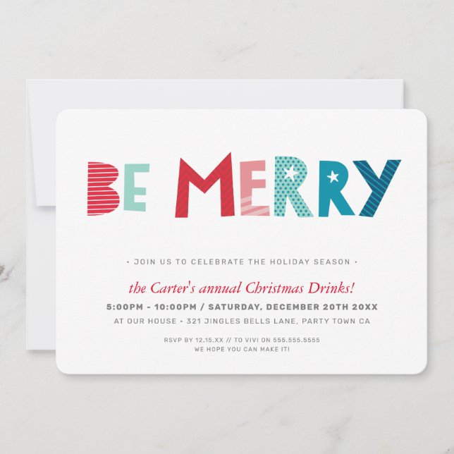 Cartes Pour Fêtes Annuelles Fête de NOËL typographie amusante BE MERRY (Devant)