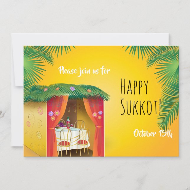 Cartes Pour Fêtes Annuelles Fête de Souccot Souccah Lulav & Etrog Aquarelle (Devant)