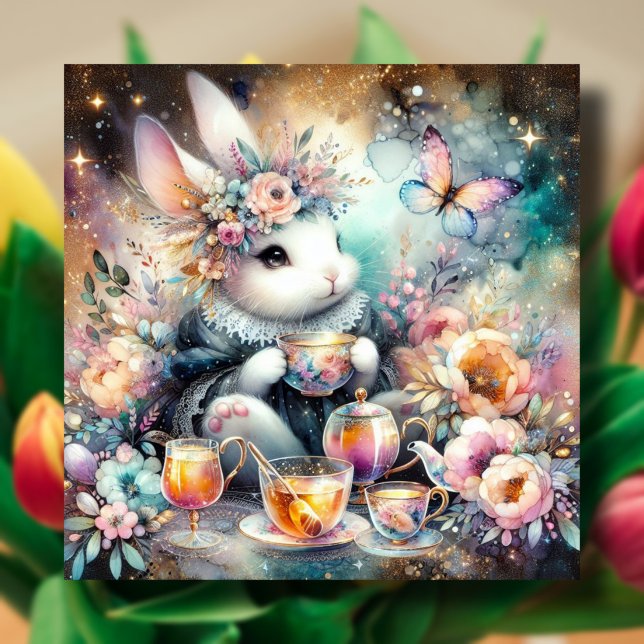Cartes Pour Fêtes Annuelles Fête de thé lapin de Whimsical délice Pâques (Créateur téléchargé)