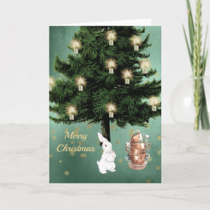 Cartes Pour Fêtes Annuelles Fête de thé vintage blanc lapin Noël