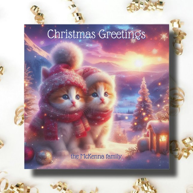 Cartes Pour Fêtes Annuelles Fête de Whimsical Kitties Noël chrétien (Créateur téléchargé)