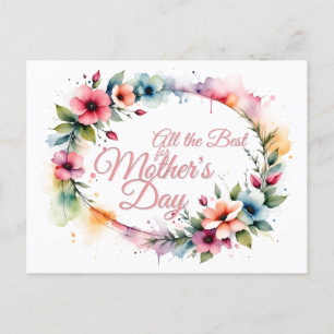 Cartes Pour Fêtes Annuelles Fête des mères Aquarelle Florale Wreath en rose V2
