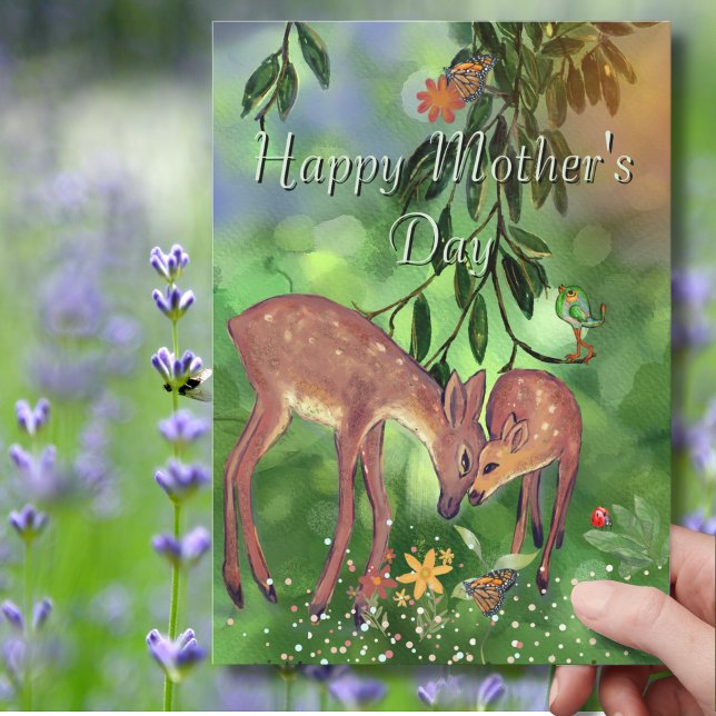 Cartes Pour Fêtes Annuelles Fête des mères de cerfs de bois doux (Sweet Woodland Deer Mother's Day Holiday Card)
