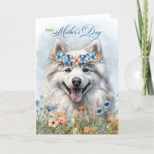 Cartes Pour Fêtes Annuelles Fête des Mères Esquimau américain Chien avec Fleur