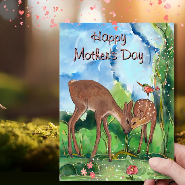 Cartes Pour Fêtes Annuelles Fête des mères fantaisiste  (Whimsical Deer Mother's Day Holiday Card)