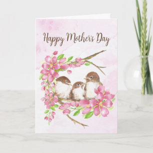 Cartes Pour Fêtes Annuelles Fête des Mères Fleur de cerisier, Moineaux, Oiseau