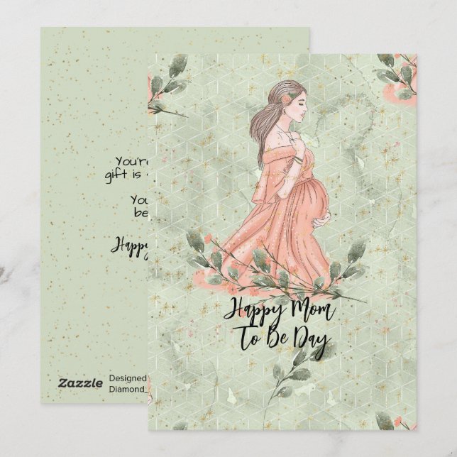 Cartes Pour Fêtes Annuelles Fête des Mères Maman-to-be Green (Devant / Derrière)