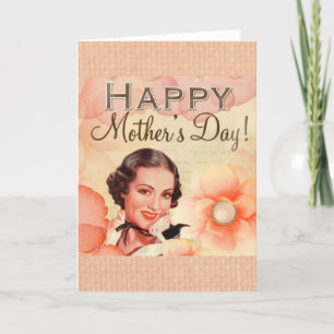 Cartes Pour Fêtes Annuelles Fête des mères maman Vintage Retro Portrait floral