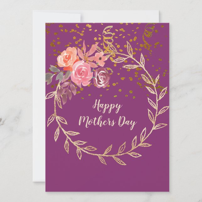 Cartes Pour Fêtes Annuelles Fête des mères Purple Pink Bourgogne Floral & Part (Devant)