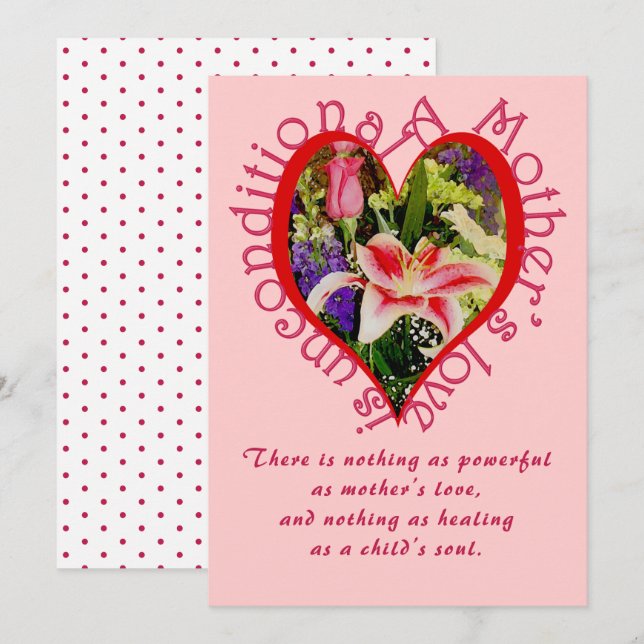 Cartes Pour Fêtes Annuelles Fête des Mères Rose Floral Amour Poème incondition (Devant / Derrière)