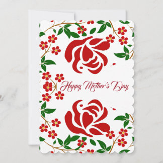 Cartes Pour Fêtes Annuelles Fête des mères Roses rouges Floral Vert Folithe mi