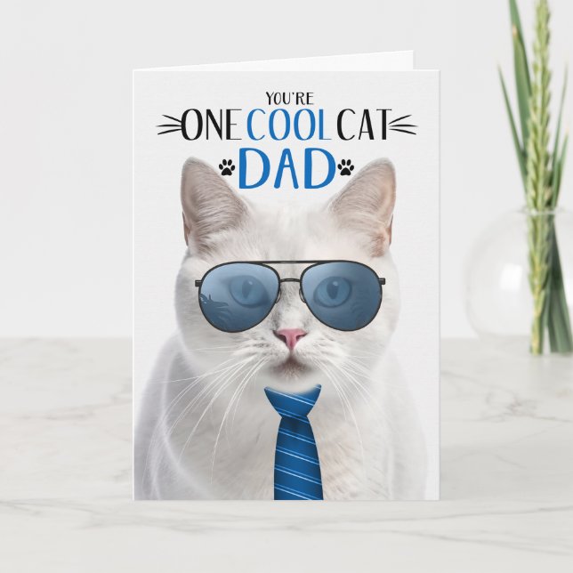 Cartes Pour Fêtes Annuelles Fête des pères de chat blanc un chat Cool (Devant)