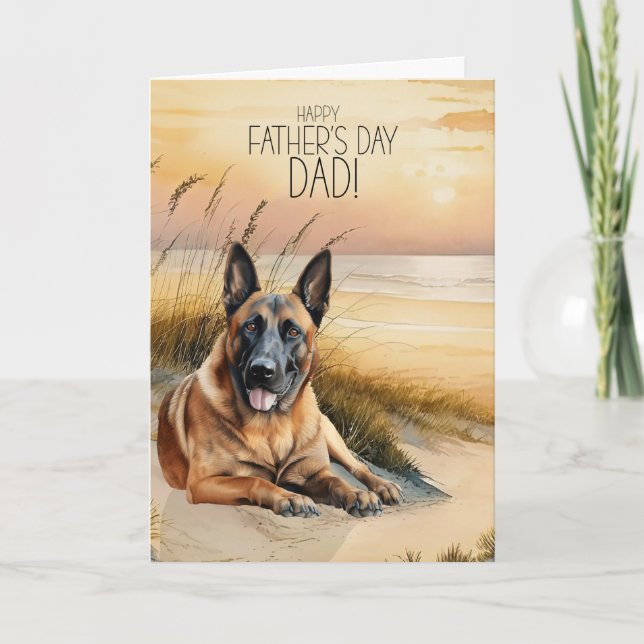 Cartes Pour Fêtes Annuelles Fête des pères de plage Malinois de Chien Sunset (Devant)