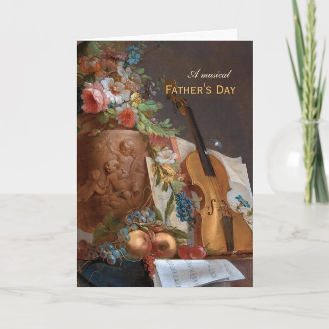 Cartes Pour Fêtes Annuelles Fête des pères musicale Fleurs et violon Bachelier (Devant)