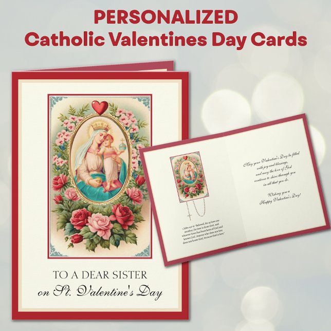 Cartes Pour Fêtes Annuelles Fête des Soeurs Catholiques Valentines Vierge Mari (Traditional Catholic Personalized Valentines Day Cards with Blessed Virgin Mary and Baby Jesus)