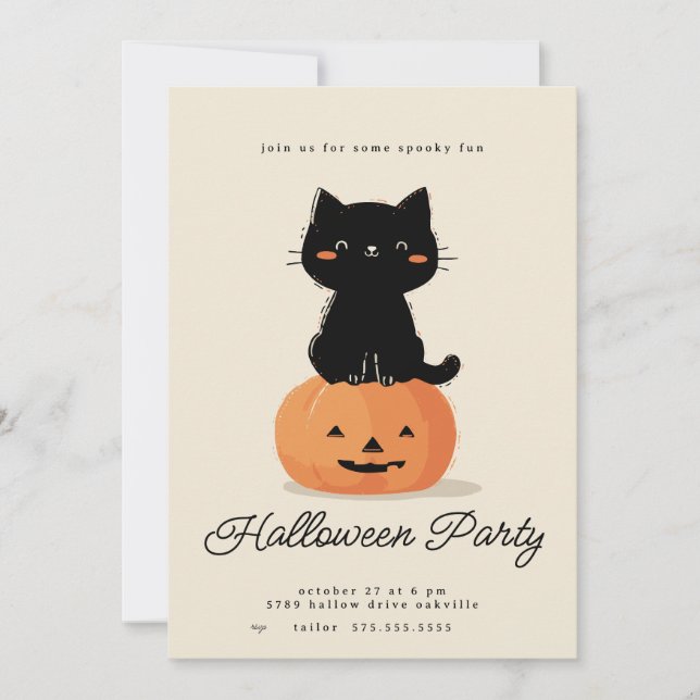 Cartes Pour Fêtes Annuelles Fête d'Halloween Chat et Citrouille  (Devant)